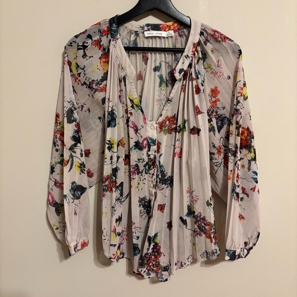 Bishop + Young Multicolor Floral Sheer Pleated Blouse Size M - Picture 1 of 9
